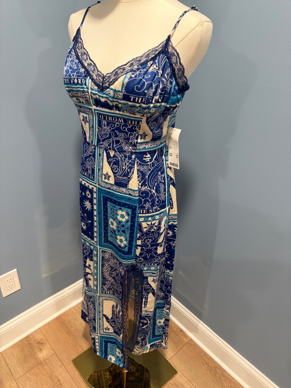 Urban Outfitters Blue & Teal Patchwork Lace-Trim Midi Dress